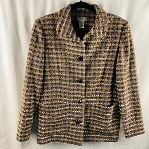 Vintage Draper's Studios Green Pink Purple Tweed Blazer Jacket Button‎ Up Size 6